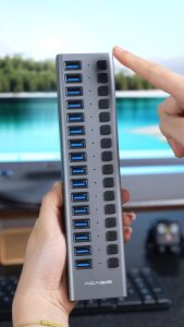 ACAsis AC-HS716 Hub USB3.1 16 cổng 10Gbps | Điều khiển nhóm D 96WP & sạc theo lô | hub nhôm có đèn LED báo trạng thái để quản lý nhiều thiết bị
