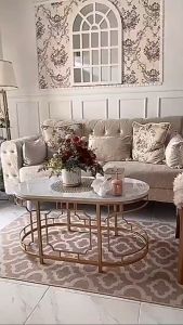 LIYYA Meja Ruang Tamu Minimalist Modern Aestethic Golden White Marble - KOLA