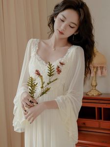 French Style Modal Pure Cotton Sleep Dress Women Spring Autumn Long Sleeve with Chest Pad Pure Desire New Bride Morning Robe Sweet Sleepwear