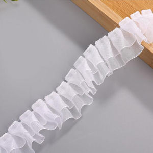 4CM Transparent Shiny Organza Pleated Lace Double Layers Ruffled Trim Fabric Wedding Stage Dress Collar Cuffs Edge Decoration