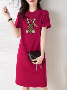 Ice Porcelain Pure Cotton Plus Size Leisure Anti-Aging Long T-shirt Skirt Womens Summer New Arrival Loose Slim Looking Elegant Dress