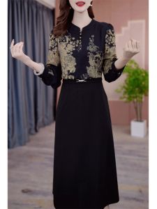 MAIMEI | Elegant Floral Print Long Sleeve Womens Dress High Waist A-Line Skirt Commute Style Korean Fashion Spring Autumn Season