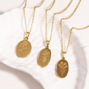 Oval Shape Stainless Steel Flower Pendant Necklace for Women Elegant Flowers Waterproof Femme Jewelry Gifts