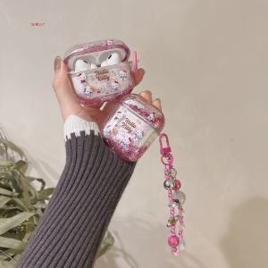 Kt Cat Cartoon Wireless Bluetooth Earphone Protective Case Airpods pro 2 Generation Airpods 2/3 Generation Sandflow Glitter Design