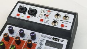 4 Channel Audio Mixer 48V Phantom Power Supply DJ Audio Mixer Recording Original System with Bluetooth Usb Mixer Interface MP3 Playback KTV Outdoor Performance Party