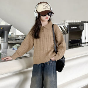 เสื้อไหมพรมสวมหัวฤดูหนาวสำหรับเด็กผู้หญิงเสื้อถักแบบใหม่ชุดฤดูหนาวสำหรับเด็กวัย5-12ขวบเสื้อไหมพรมเสื้อตัวในปกโปโล