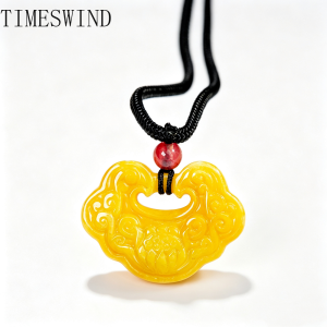 TIMESWIND Original Yellow A-Type Jade Natural Ruyi Lotus Pendant for Women Men Necklace Gift Fashion Jewelry with Certificate