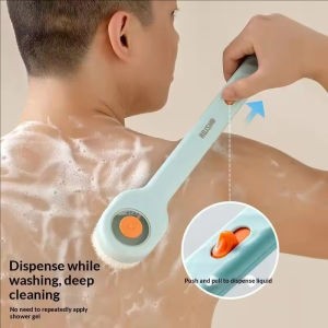 YESPERY Long Handle Bath Brush With Built In Soap Dispenser Soft Bristles For Shower Exfoliating Body Clean