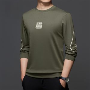 ROMON | Loose Fit Mens Hoodie Long Sleeve Round Neck Sporty Printed T-Shirt Casual Basic Style Urban Fashion Autumn Season Polyester Blend