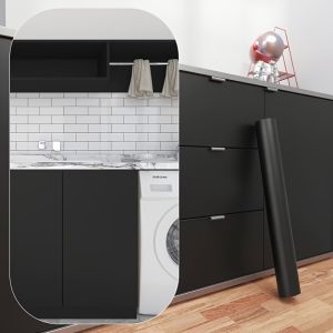A Roll Of Self-Adhesive Thick Matte Black Wallpaper Suitable For Home Décor Cabinet Renovation And Furniture Wallpaper.