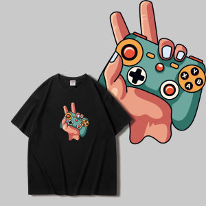 เสื้อยืดคอกลมแขนสั้นผ้าฝ้ายแท้สำหรับผู้ชาย สไตล์ฤดูร้อน เสื้อเชิ้ตแขนสั้นสีขาวดำ ทรงหลวม แฟชั่นลำลอง