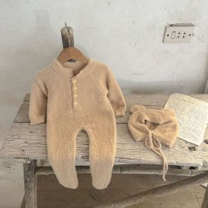 Newborn Cute Bear Mink Fur Foot-Wrapped Romper Internet Celebrity Ins Baby Winter Jumpsuit 100 Days Clothes
