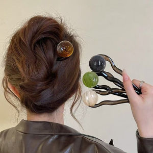 Tooyoo Retro Simple Hairpin Bead U-shaped Women Summer High-end Curled Hair Headdress