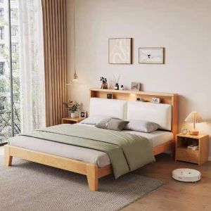 47/59/71 Inch Solid Wood Bed Frame Wooden Bed Frame With Headboard Modern Minimalist 2M Long Queen Size Family Bed