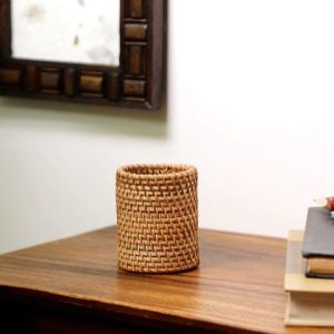 ที่ใส่ปากกาสานสไตล์ญี่ปุ่น กล่องเก็บเครื่องเขียน หวายเวียดนาม ที่ใส่เครื่องสำอาง สำนักงาน ของตกแต่งภ