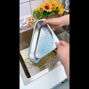 Rak Saringan Sudut Wastafel Segitiga Cuci Piring Stainless Tempat Spon Sabun Cuci Piring Dapur Multifungsi