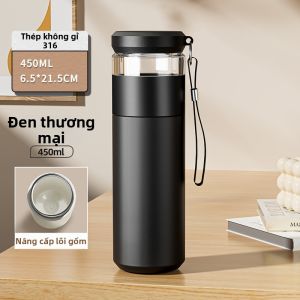 CHICU TOM | Tách Thermo Bằng Gốm và Thép Không Gỉ Dùng Pha Trà Di Động