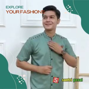 Kemeja Muslim Pria Lengan Pendek Motif Geometris Fashionable