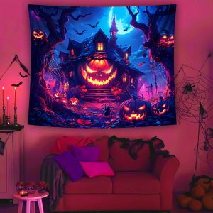 VIKAMA Halloween Tapestry Haunted Castle with Pumpkin Array Living Room Feature Wall Theme Party Room Decor
