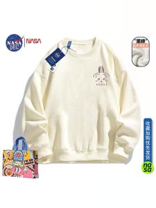 NASA Comfortable round Neck Fleece Lined Sweatshirt Street Style Loose Fit Long Sleeve Autumn Winter Couple Hoodie Cotton Crewneck