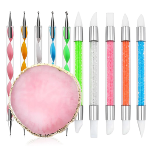 Dual-Ended Nail Art Brush Set: Sculpting Brush Dotting Tool Resin Mixing Palette for Nail Salon & Home DIY