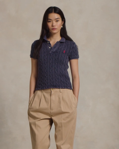 Polo Ralph Lauren Women Cable-Knit Short Sleeve Polo Shirt