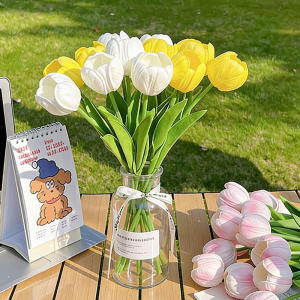 PU Tulip Artificial Flower Real Touch for Spring Easter Home Kitchen Wedding Bouquet Bulk Mothers Gift Day Decorations