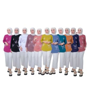 Kaosinn - Atasan Kaos Wanita Nameera Motif kupu-kupu full color | Lengan Karet 7/8 | Bahan Katun Combed 20s | Bisa Seragaman