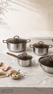 Nipiin Cookware Set Non-stick Stainless Steel Cooking Set Stock Pot/Frying Pot Durable Pot for all Stovetops