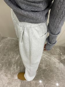 กางเกงขายาวทรงตรงผ้าฝ้ายแท้สำหรับผู้หญิง ทรงหลวม กางเกงขายาวทรงลำลอง ฤดูใบไม้ผลิและฤดูใบไม้ร่วง กางเกงขายาวทรงสปอร์ต กระดุมเชือกผูก