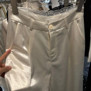 High Waist Straight Leg Thin Acetate Wide Leg Pants Womens Casual Trousers Long Fashionable Commute Style Polyester Fiber