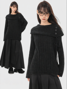 ARCG | Quần Áo Knitwear Đen Dày Một Bờ Vai