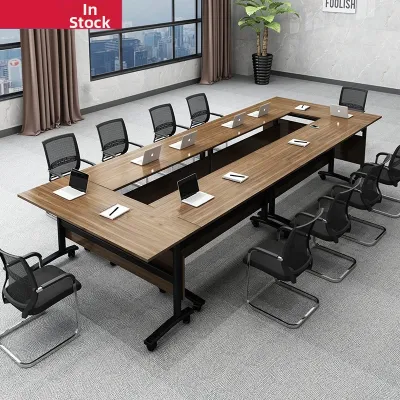 Foldable Movable Training Table Wooden Long-shaped Conference Table