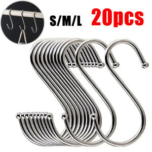 20/10Pc S-Shape Hook Stainless Steel Clothes Bags Towel Plant Hanging Rack Multi-function Kitchen Bedroom Railing S Hanger Hooks