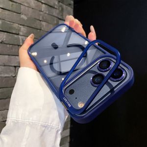Ốp Lưng Từ Tính Cho iPhone Pro Max 18 15 12 13 16 14 Plus Với Giá Đỡ Ống Kính Kim Loại Trong Suốt Chống Sốc Tương Thích Air Magsafe