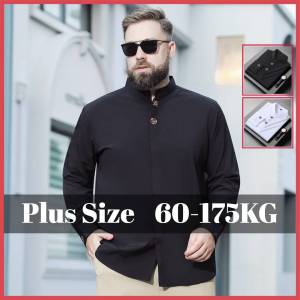 60-175KG Men Oversized Loose Mandarin Collar Long Sleeve Embroidery Tops Man Plus Size Fashion Casual White Black Shirts
