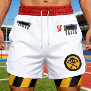 Bandai | 2026 Bandai Franky Iron Pirate Anime One Piece Mens Double Layer Fake Two Piece Shorts Gym Workout Shorts Summer Quick-dry Y2k