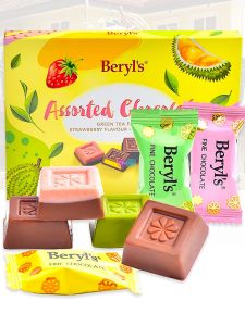 Beryls Original Imported Malaysian Snacks Multi-Flavor Chocolate with Green Tea Strawberry Durian Flavors Boxed 100g