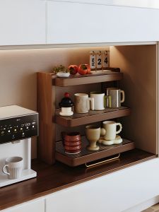 Rustic Wooden Cup Holder Desktop Cup Storage Rack Coffee Tea Water Cup Organizer Display Shelf Multi-layer Acrylic Panel