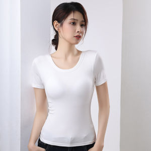 Modal Short-Sleeved T-shirt with Chest Pad Female Plus Size Fat mm 100.00kg Easiest for Match Bottoming Shirt Outerwear Top Summer Thin