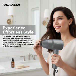 Vermax Hair Dryer Foldable Blower Negative Ionic Care Fast Dry 3-Temps Dormitory travel home use