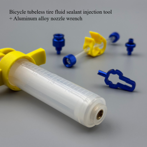 1Set Bicycle Tubeless Tire Sealant Injector Repair Tool with 4-in-1 Nozzle Wrench for Schrader & Presta Aluminum Alloy Joints