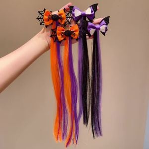 2Pcs Halloween Spider Web Bow Duckbill Clips Gradient Glitter Ribbon Hair Accessories for Halloween Party Gift