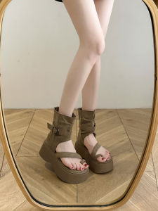 Womens Roman Style Thick Heel Sandals Summer New Style Soft Bottom Toe Covering High Heels Casual Comfortable Leather