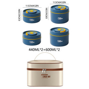 304 Stainless Steel Insulated Lunch Box with Storage Bag Portable Double-layer Covered Lunch Box Office Student Sealed Lunch Box