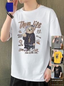 ROMON | Loose Short Sleeve Ice Silk T-Shirt Round Neck Thin Summer Spring Casual Mens Top Romon Standard Fit Printed Polyester Fiber