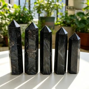 1pc Natural Astrophyllite Firework Stone Obelisk Tower 5-8cm Black Crystal Point Wand Reiki Healing Home Decor Gift