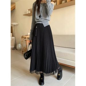 Váy Midi Xếp Ly Ren Cạp Cao Phong Cách Trung Hoa Mới Cho Nữ Mùa Thu Đầu Tiên Váy Dài Xếp Ly Lưới Cỡ Lớn Thanh Lịch