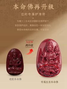 Jade Pendants Necklaces Zhu Sand Chinese Zodiac Buddha Amulet Talisman for Lucky Year Wenhui Puxian Void Treasure Bodhisattva