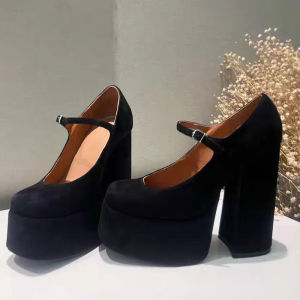 Giày Cao Gót Nữ Bằng Da PU Thanh Lịch Chunky Platform Punk Square Heel Pumps Thời Trang Mary Janes Cho Đảng Prom Giày Ngoài Trời